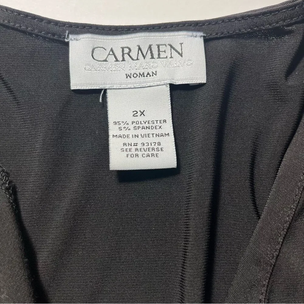 Carmen Marc Valvo Black Pullover Blouse Gold Embellished V-Neck Women’s Plus 2X - Picture 7 of 10